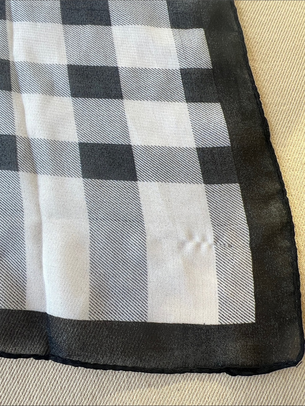 Burberry Sheer Check Scarf in Black, White & Red Accent - Picture 7 of 8